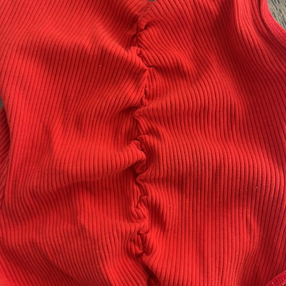 Urban Outfitters Out From Under Vera Ruched Ribbed Bodysuit in Red - Picture 2 of 7